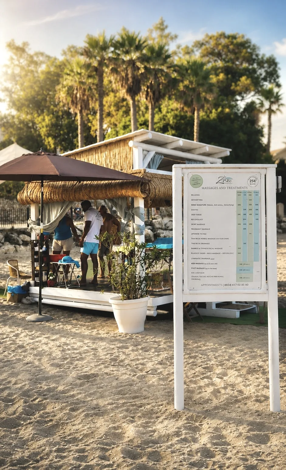 Beach massage location at La Milla Marbella, Marbella