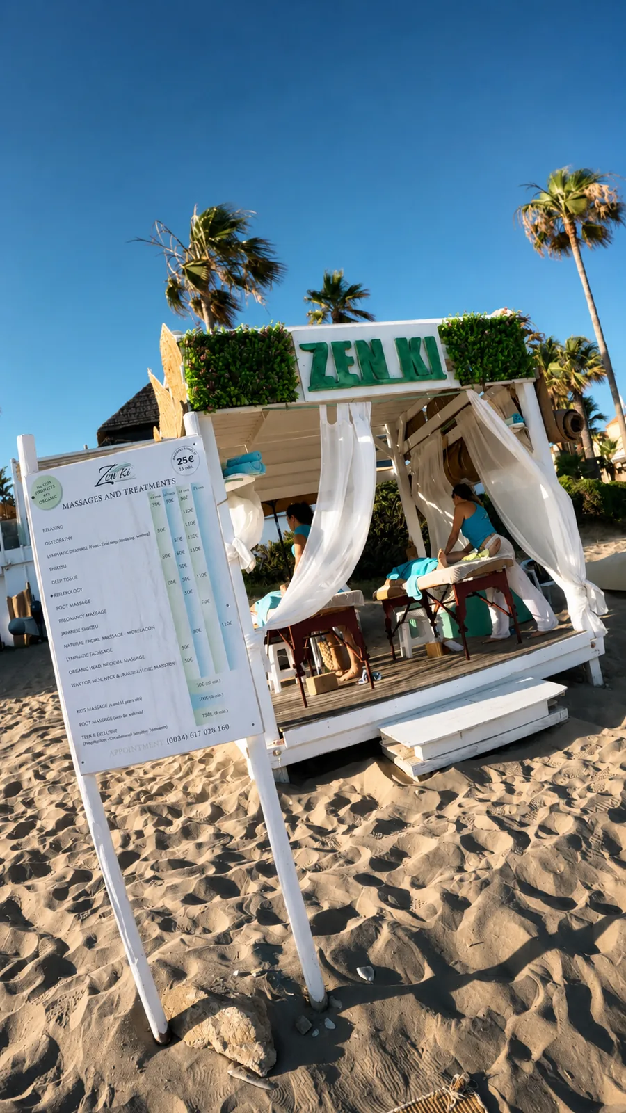 Beach massage location at Nikki Beach, Marbella
