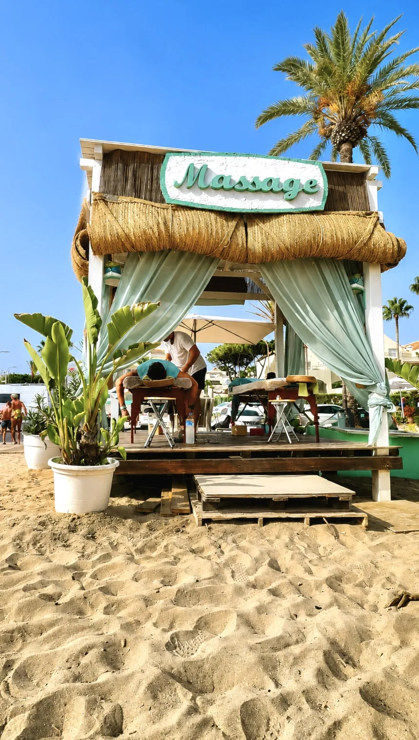 Beach massage location at Perla Blanca, Marbella